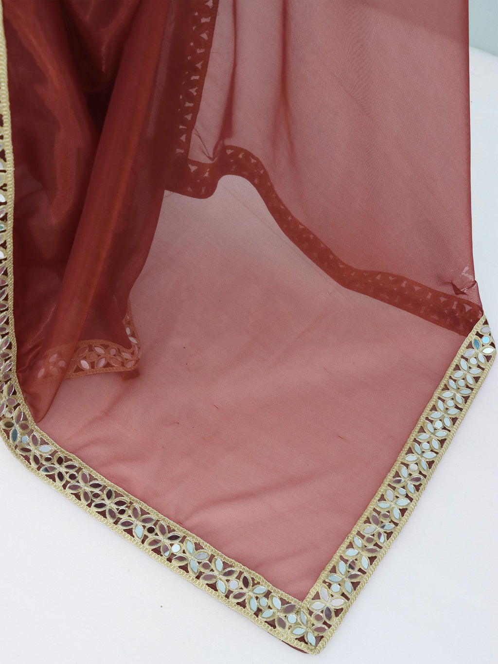 Maroon Tissue Geometric Mirror Work Saree