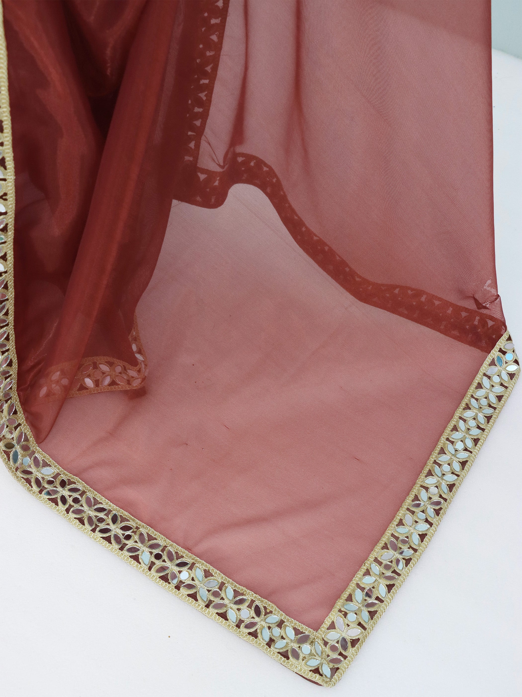 Maroon Tissue Geometric Mirror Work Saree
