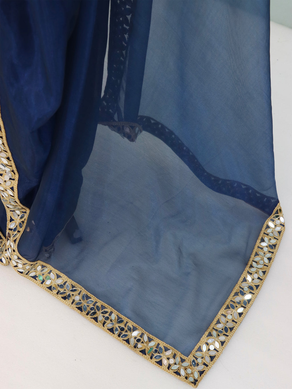Blue Tissue Geometric Mirror Work Saree