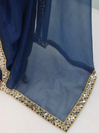 Blue Tissue Geometric Mirror Work Saree