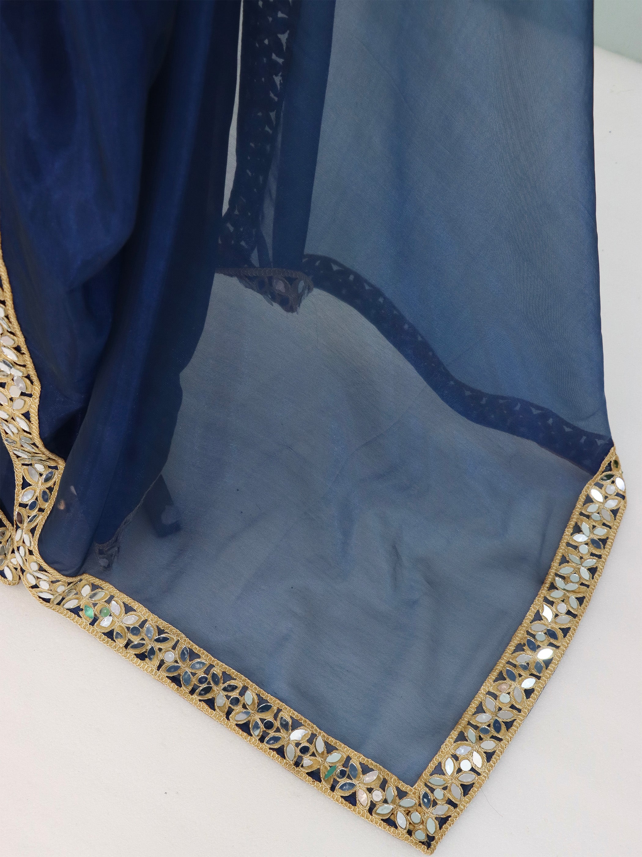 Blue Tissue Geometric Mirror Work Saree