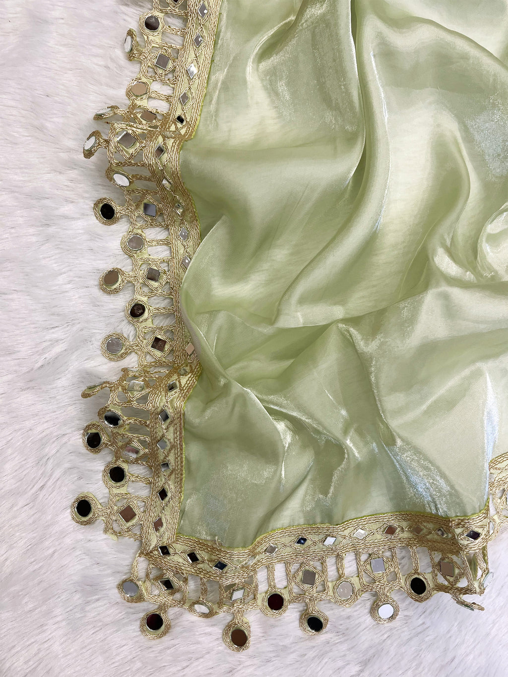 Green Organza Mirror Work Saree