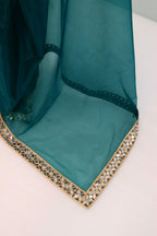 Teal Tissue Geometric Mirror Work Saree