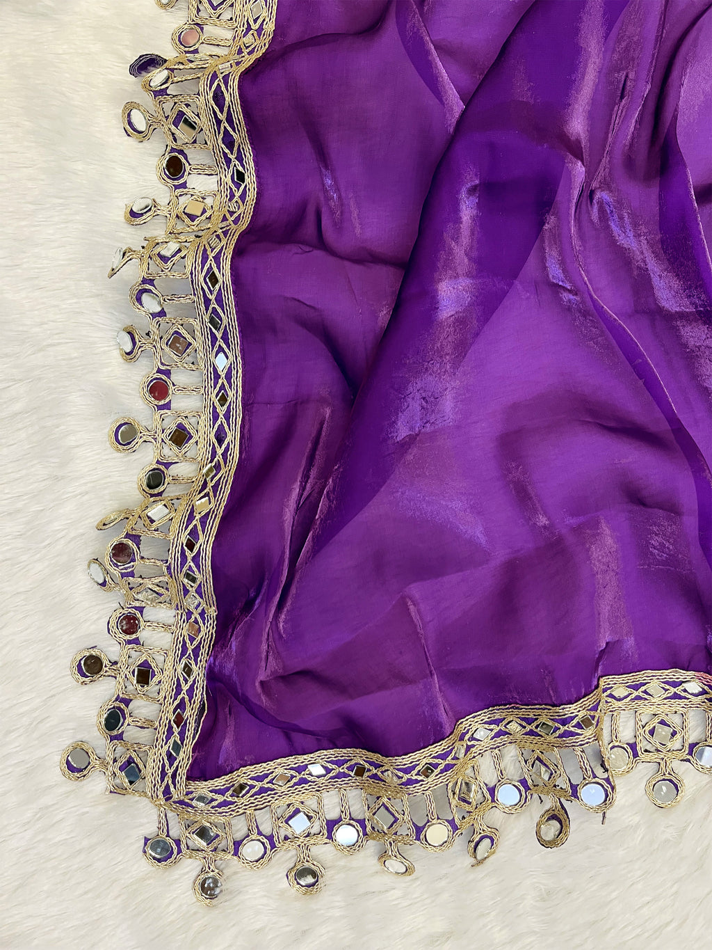 Purple Organza Mirror Work Saree