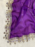 Purple Organza Mirror Work Saree