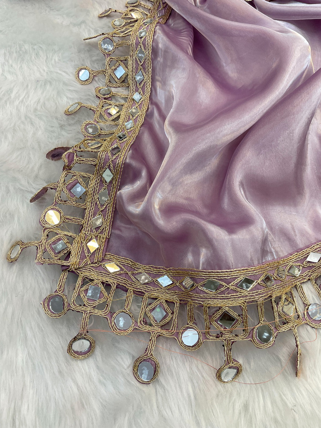 Lavender Organza Mirror Work Saree