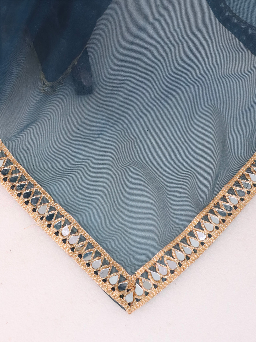 Blue Tissue Geometric Mirror Work Saree