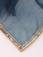 Blue Tissue Geometric Mirror Work Saree