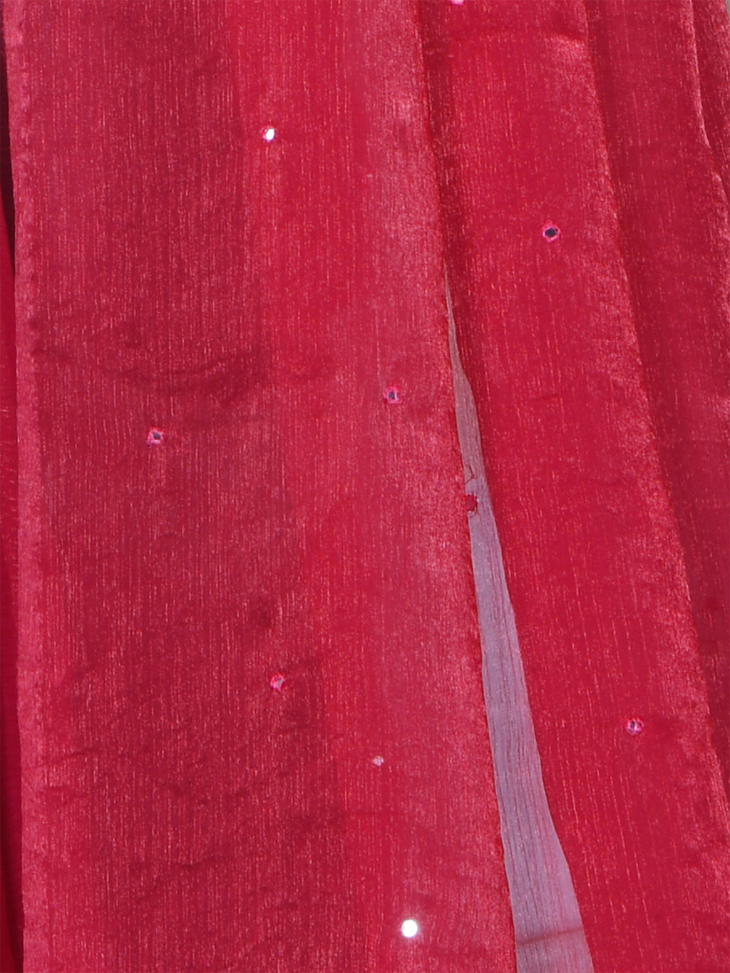 Red Pure Chiffon Mirror Work Saree