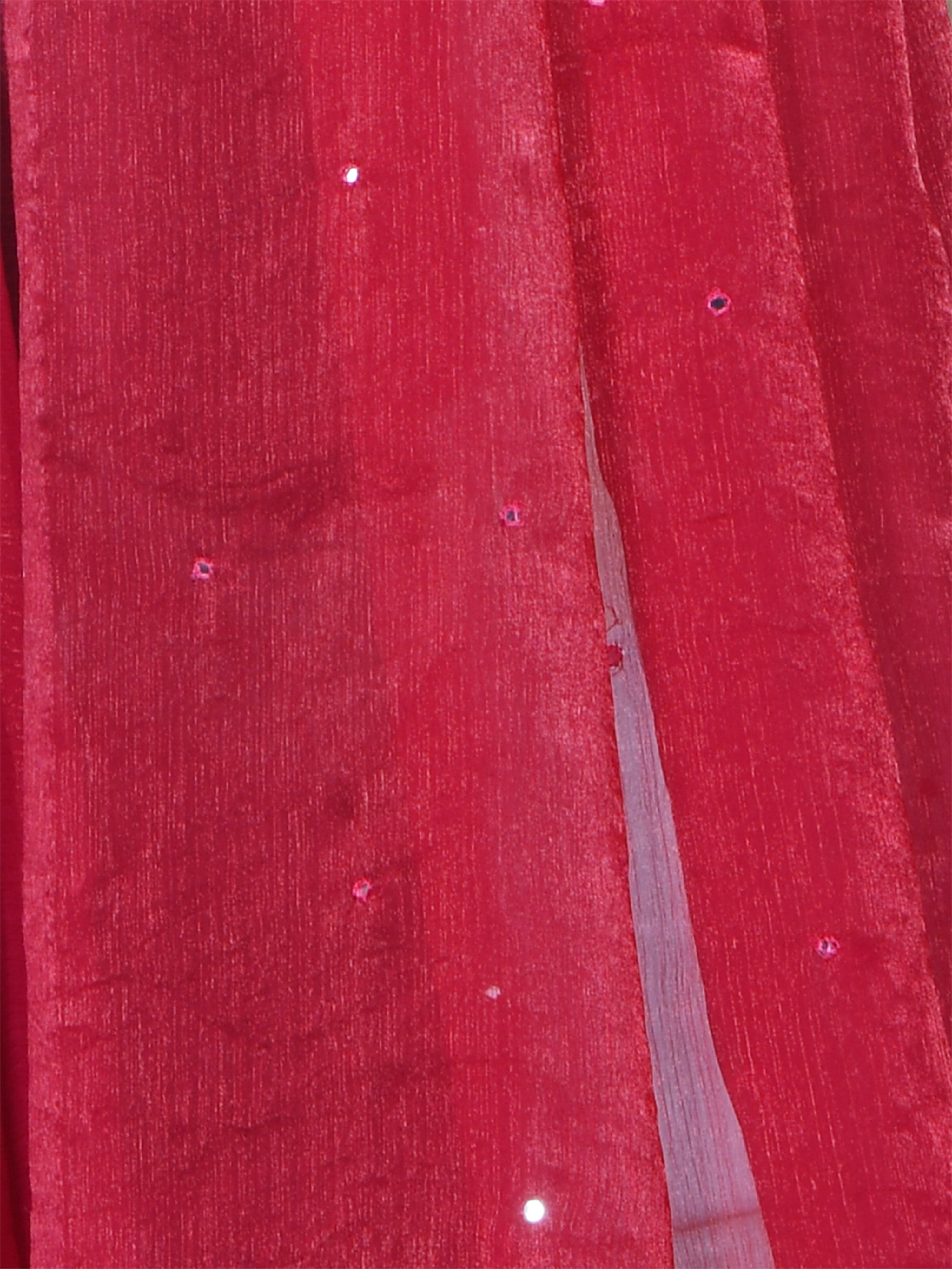 Red Pure Chiffon Mirror Work Saree