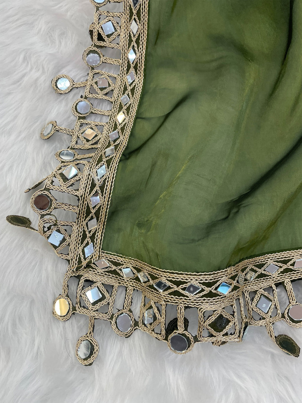 Green Organza Mirror Work Saree