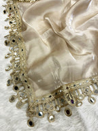Beige Organza Mirror Work Saree