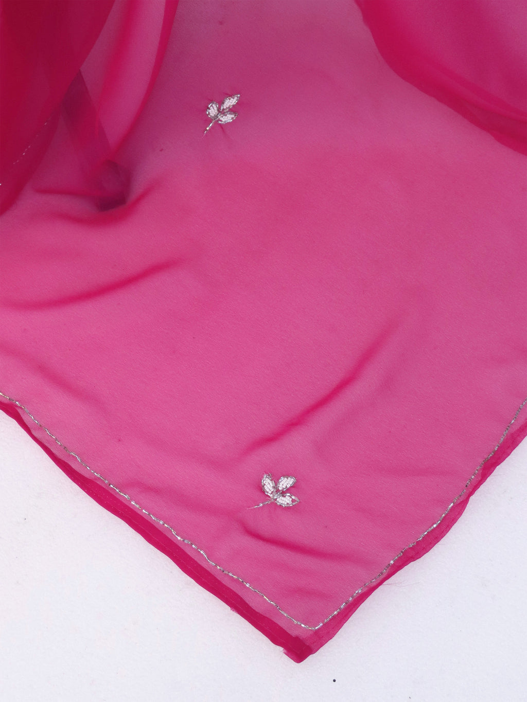 Pink Georgette Floral Stone & Beads Work Saree