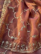 Pink Tissue Geometric Sequence Work Saree