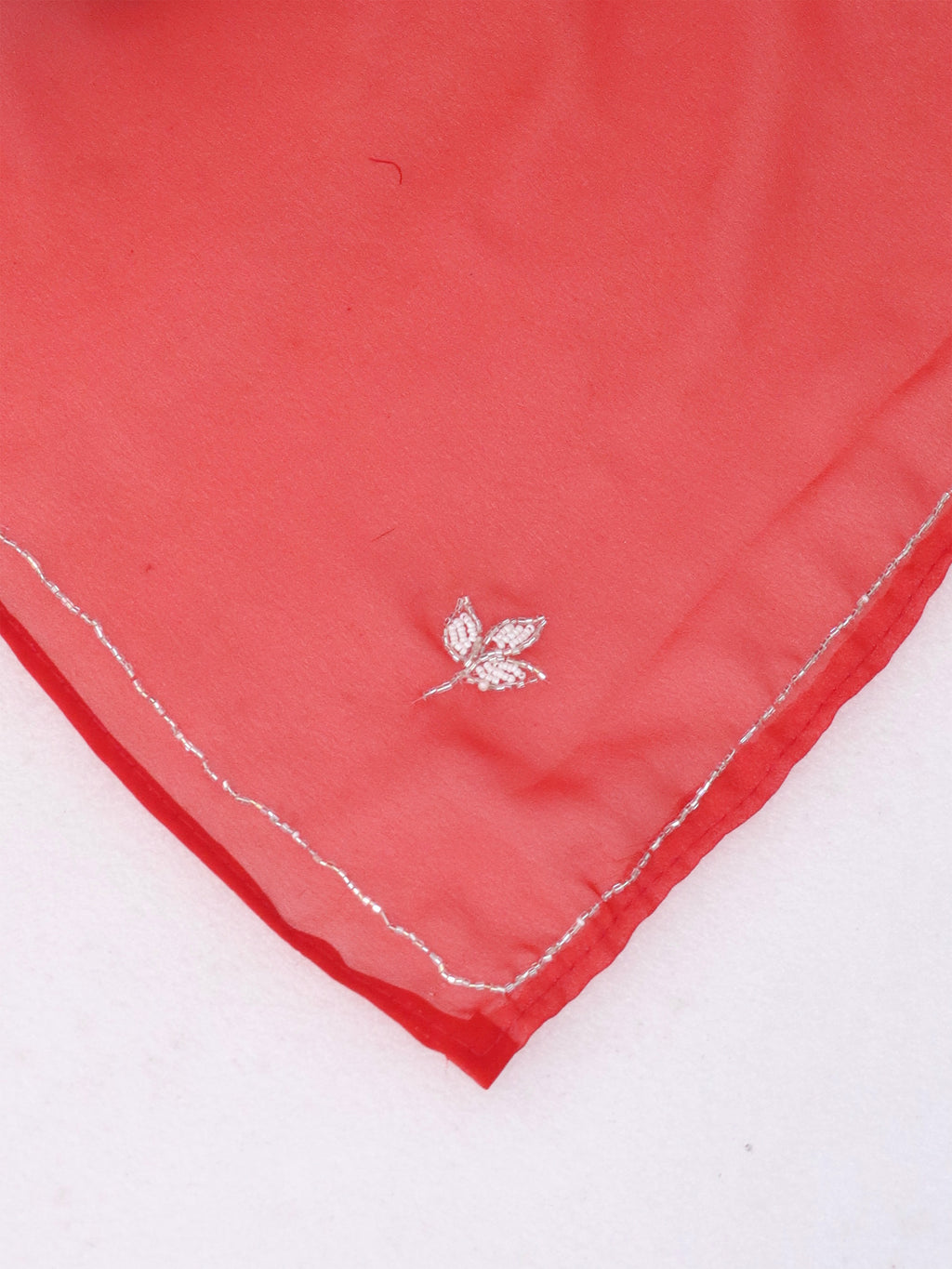 Red Georgette Floral Stone & Beads Work Saree
