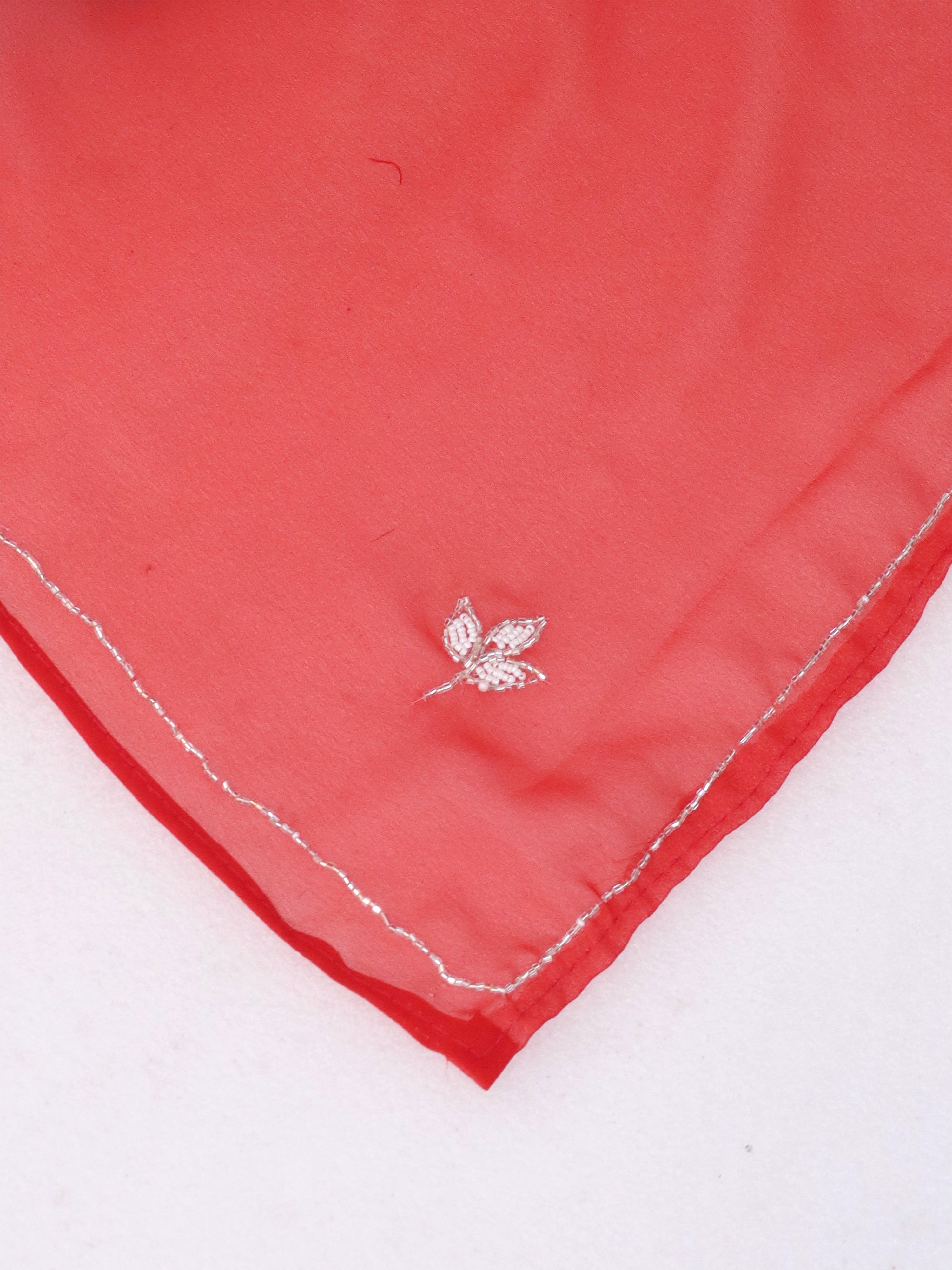 Red Georgette Floral Stone & Beads Work Saree