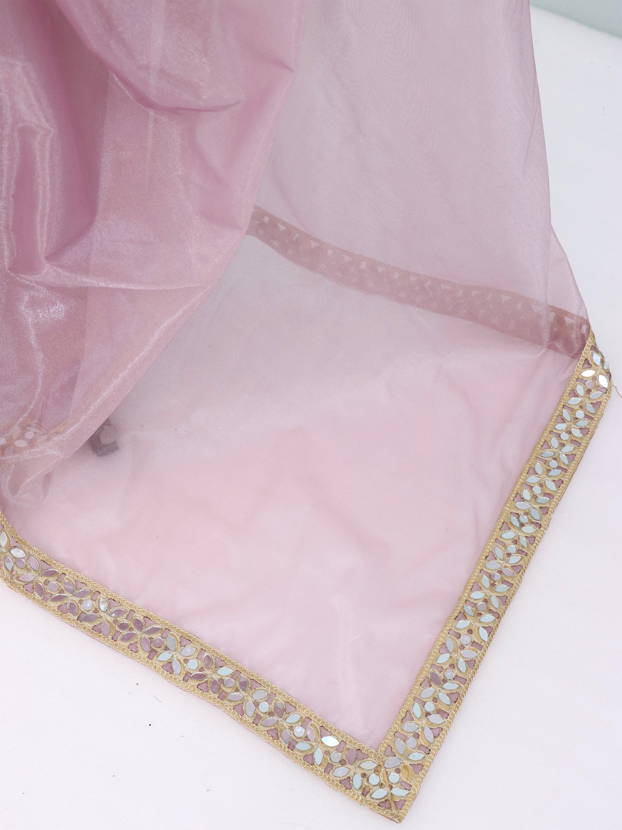 Lavender Tissue Geometric Mirror Work Saree