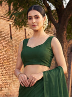 Green Tissue Sequence & Mirror Work Saree