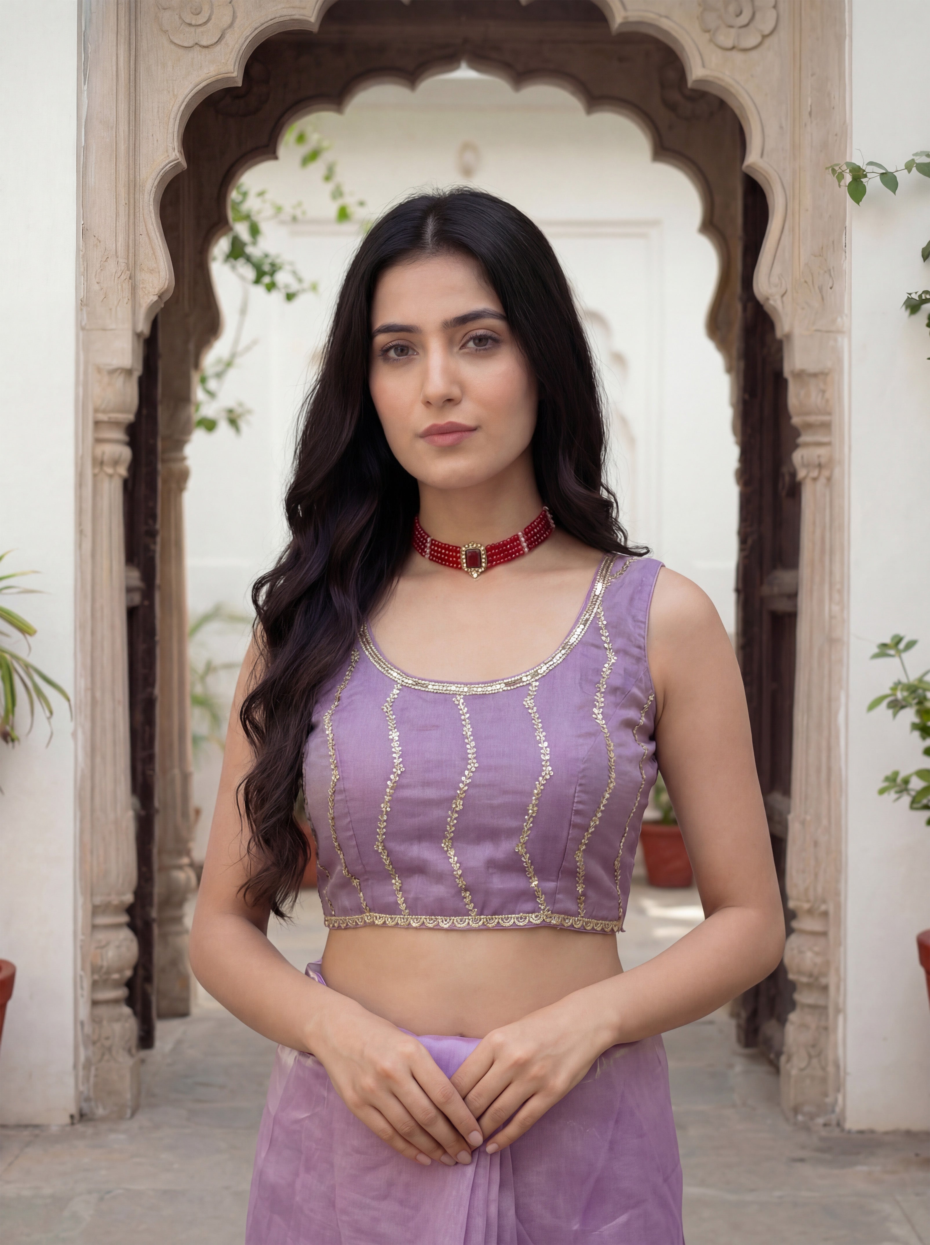 Lavender Tissue Striped Sequence Work Saree
