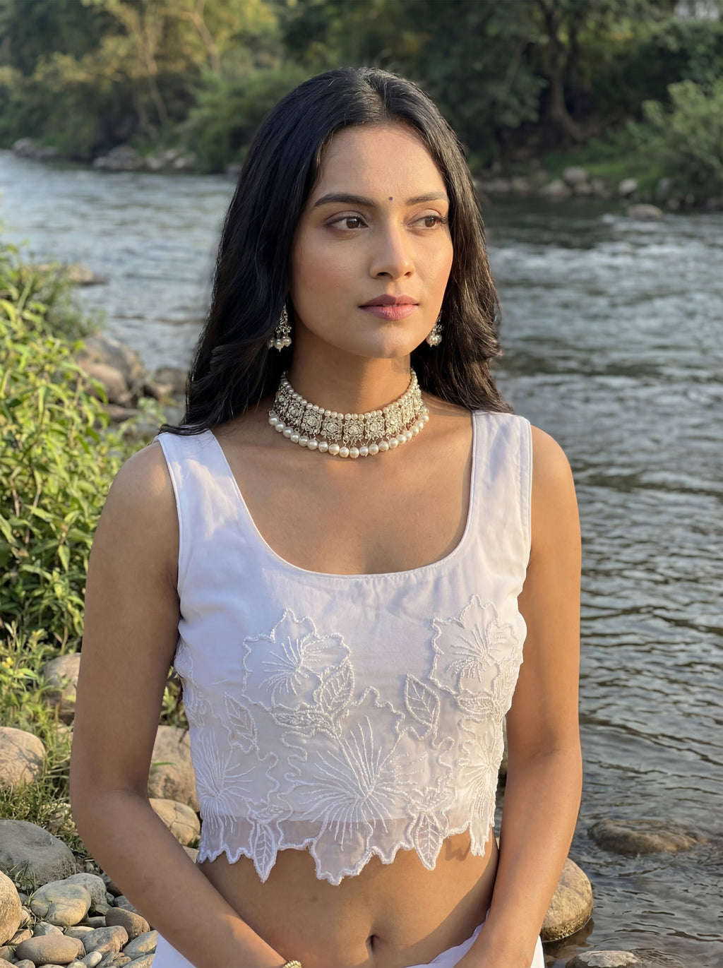 White Organza Floral Thread Work Saree