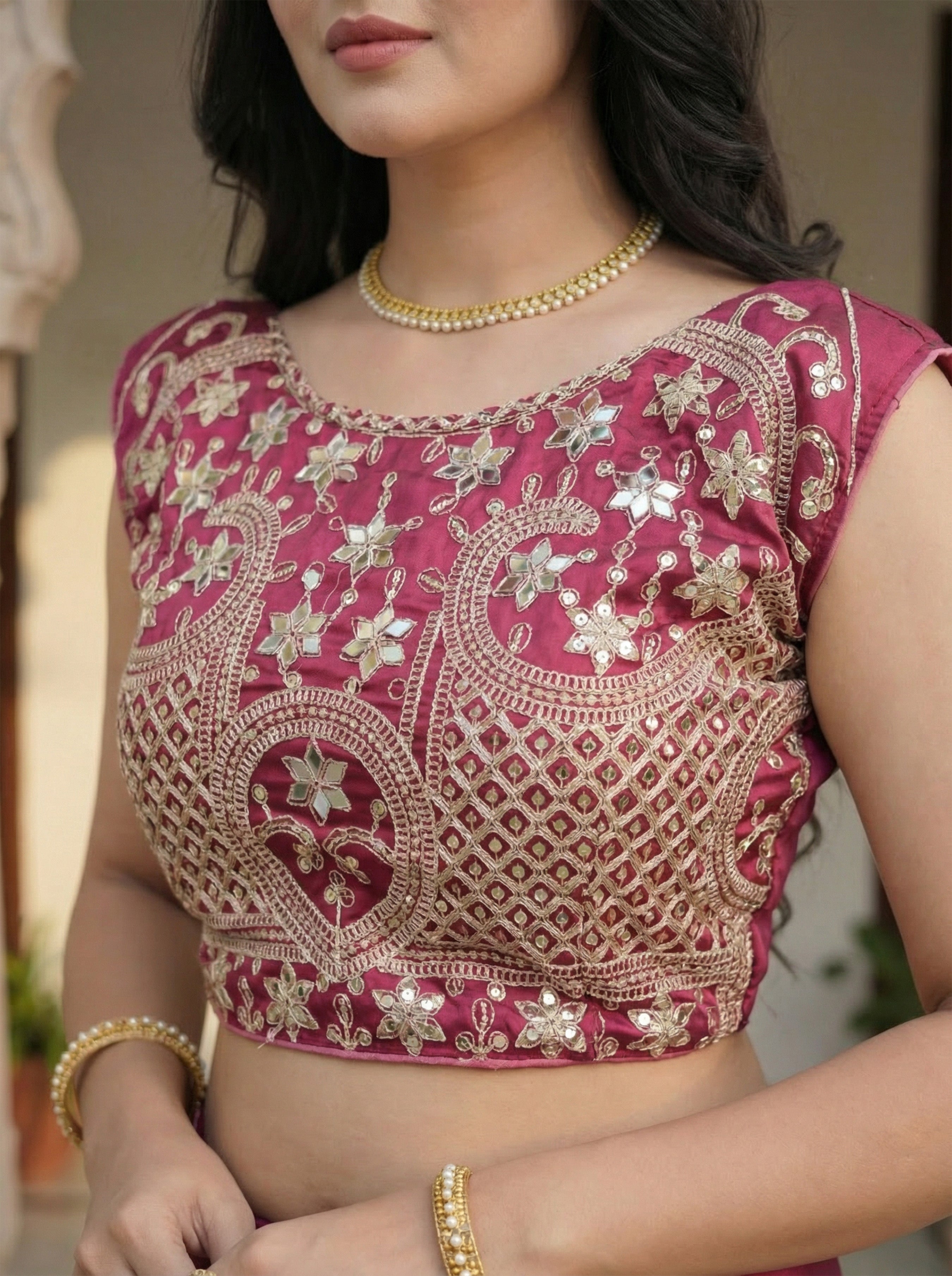 Pink Silk Sequence & Mirror Work Saree
