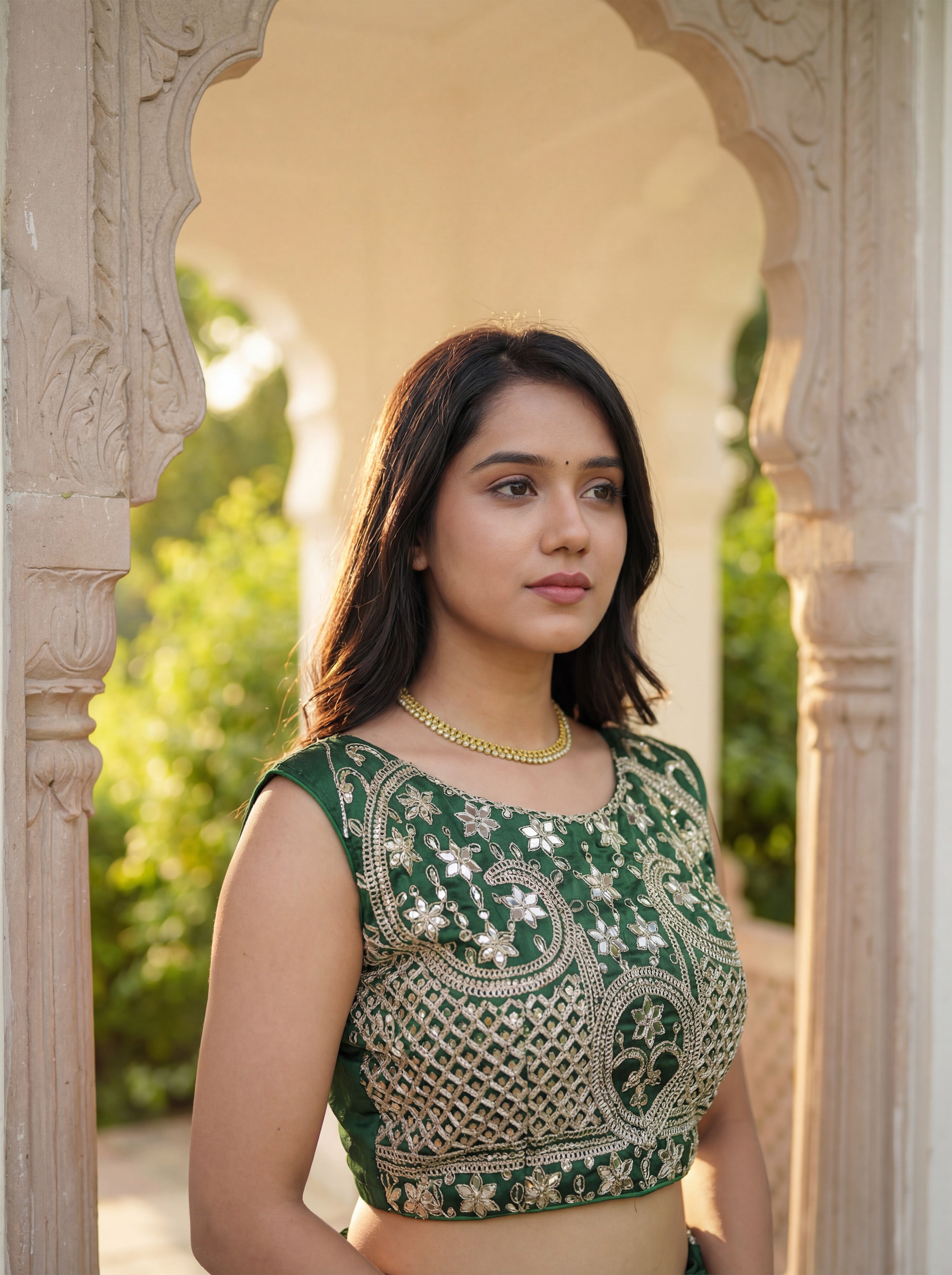 Green Silk Sequence & Mirror Work Saree