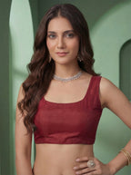Maroon Organza Striped Zari Work Saree