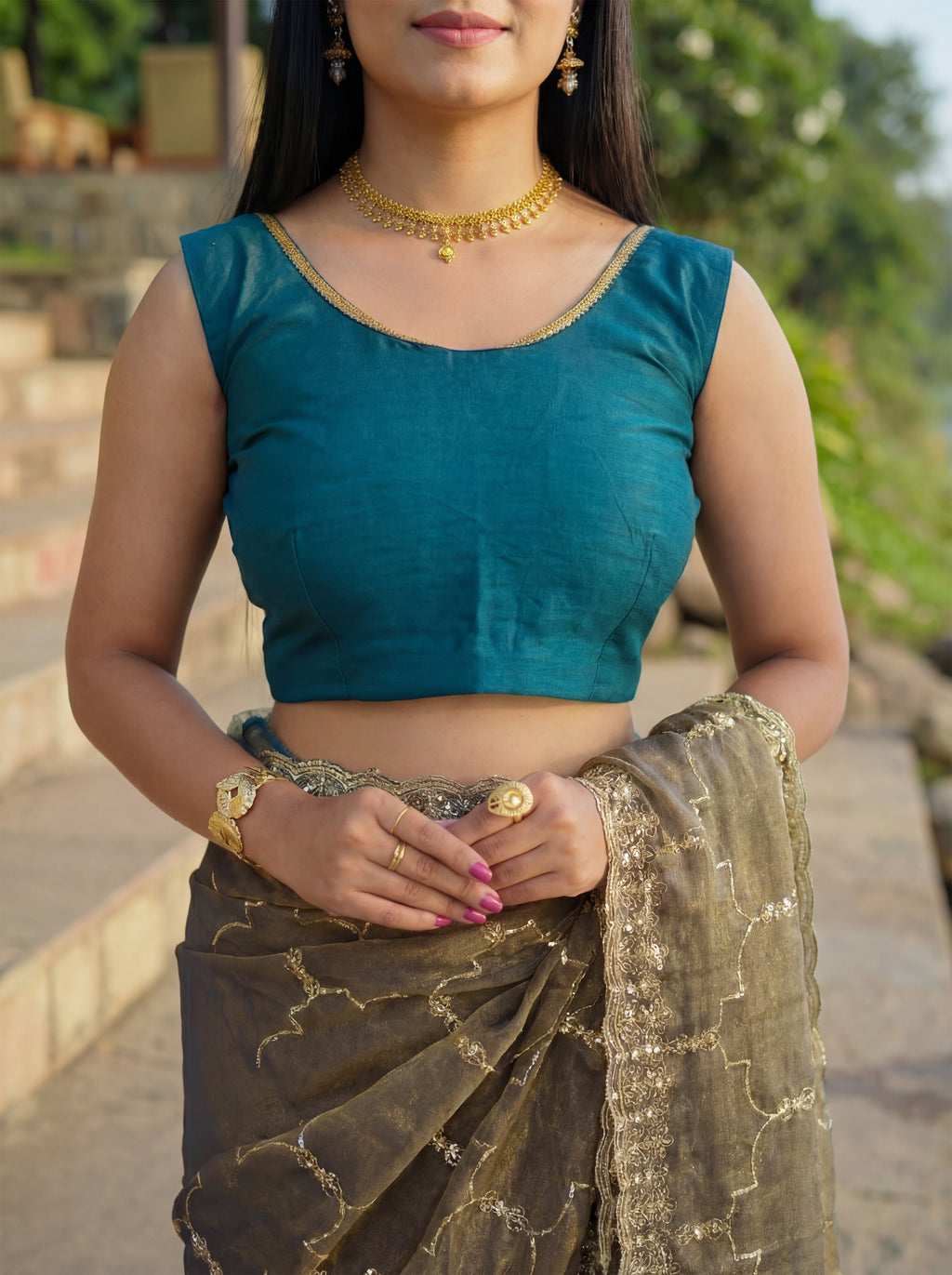 Grey Tissue Geometric Sequence Work Saree