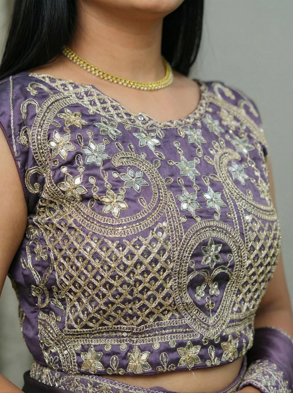 Lavender Silk Sequence & Mirror Work Saree