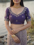 Lavender Tissue Geometric Sequence Work Saree