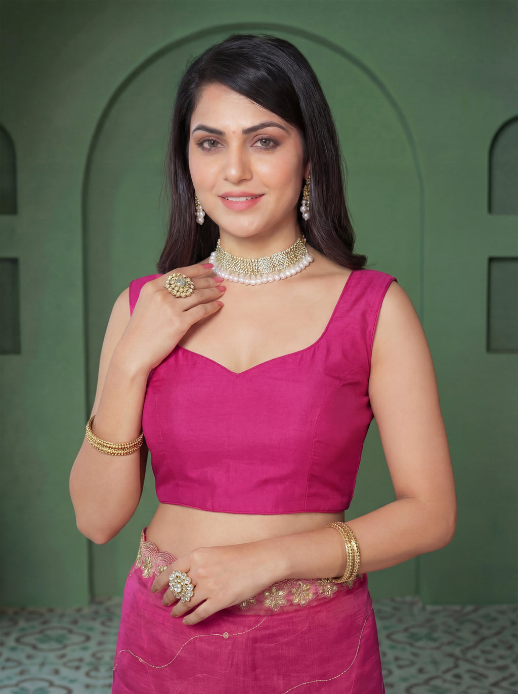 Pink Organza Striped Zari Work Saree