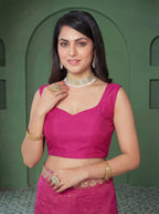 Pink Organza Striped Zari Work Saree