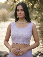 Lavender Organza Floral Thread Work Saree