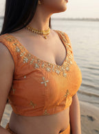 Orange Tissue Geometric Sequence Work Saree