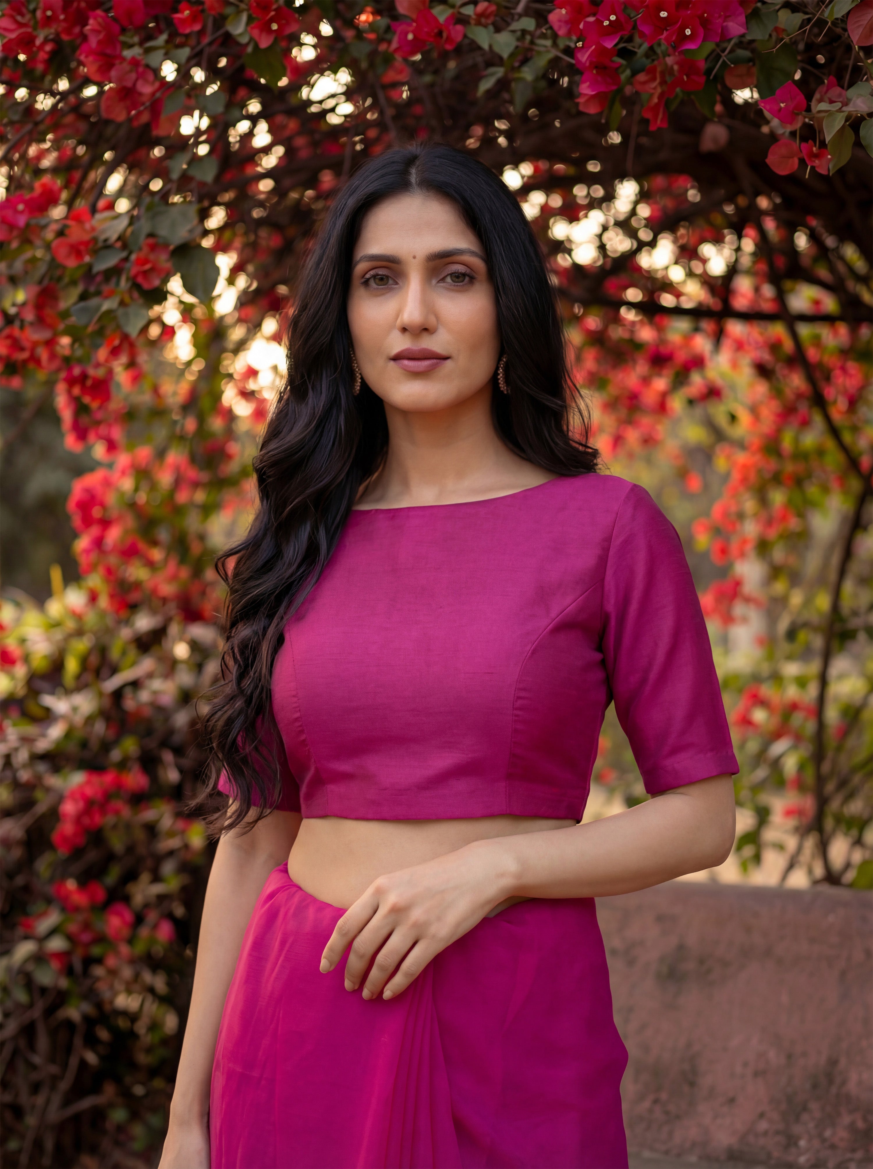 Pink Georgette Floral Stone & Beads Work Saree