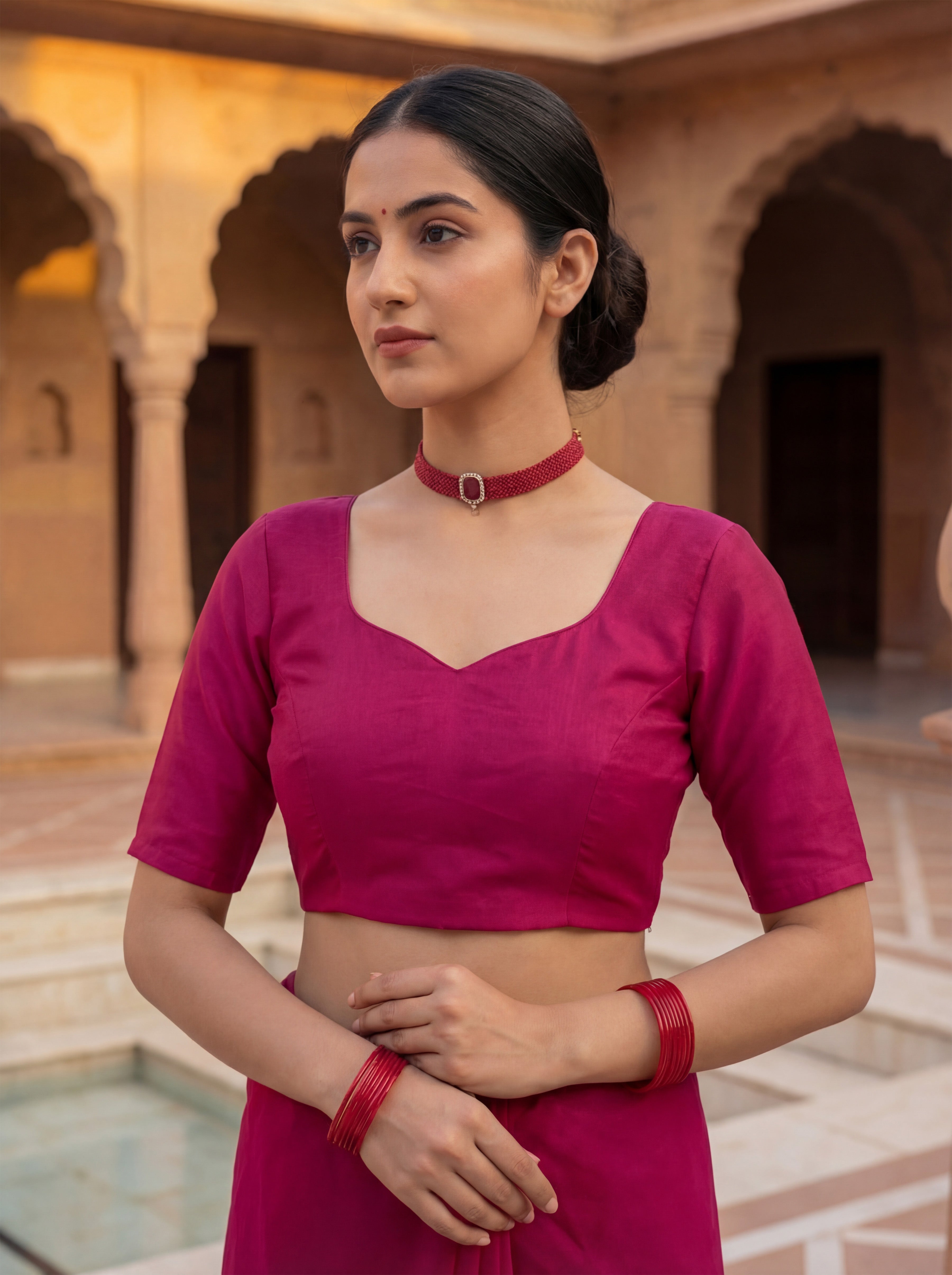 Pink Tissue Geometric Mirror Work Saree