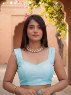 Blue Organza Mirror Work Saree
