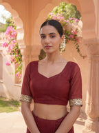 Maroon Tissue Geometric Mirror Work Saree