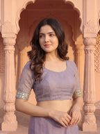 Lavender Tissue Geometric Mirror Work Saree