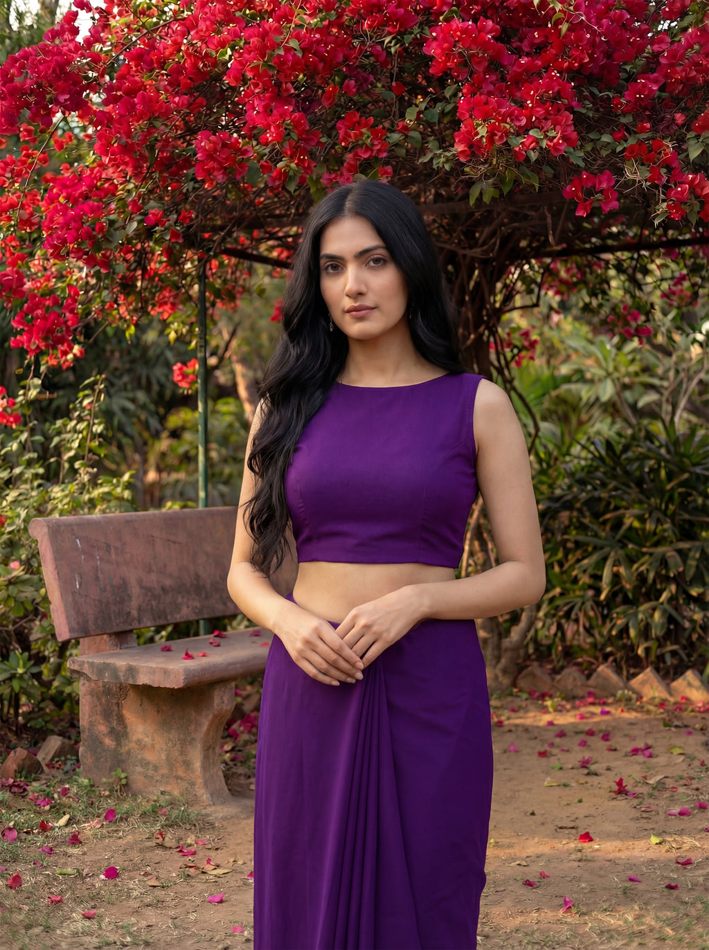 Purple Georgette Floral Stone & Beads Work Saree