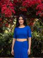 Blue Georgette Floral Stone & Beads Work Saree