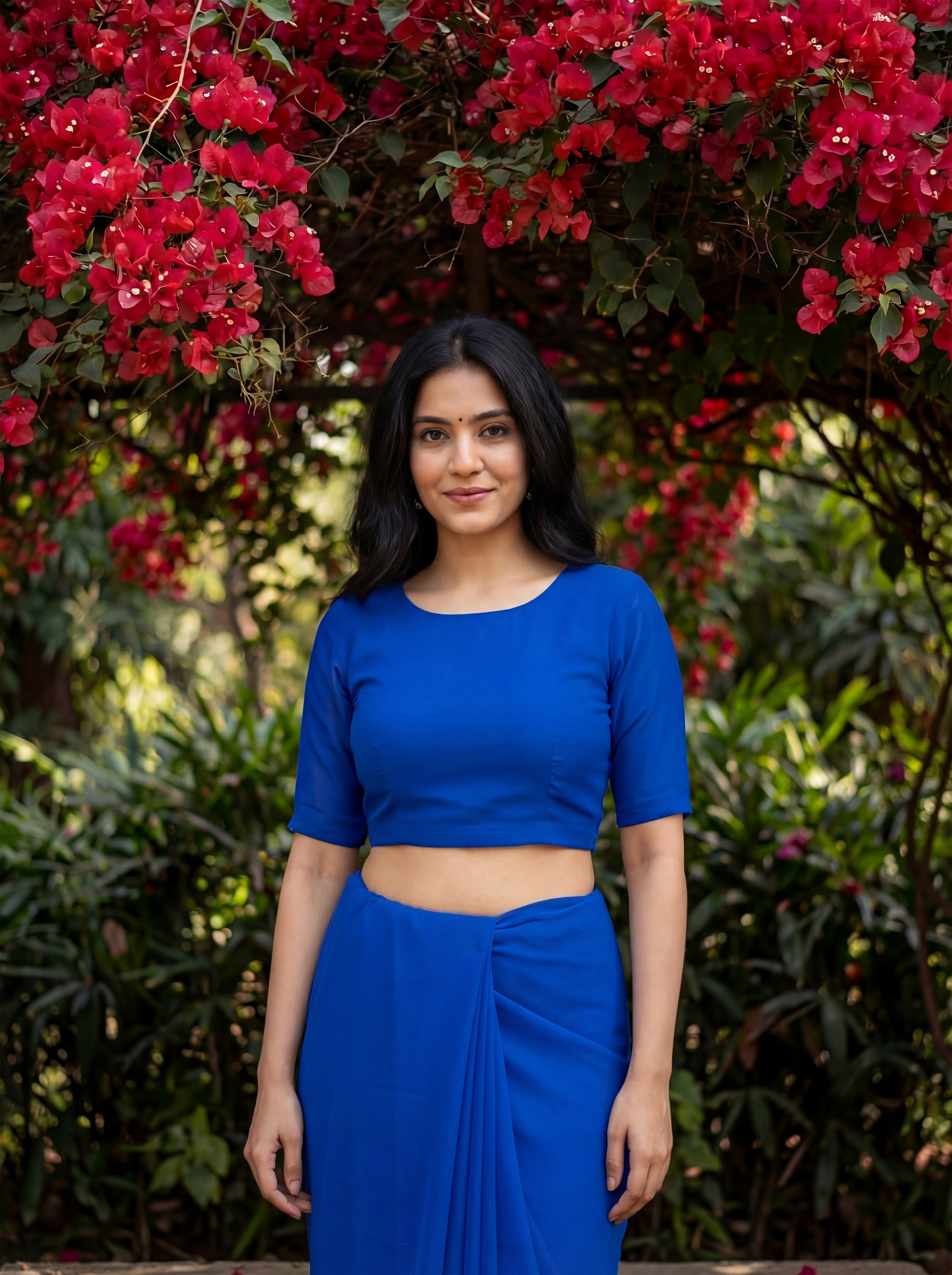 Blue Georgette Floral Stone & Beads Work Saree