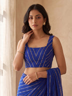 Blue Poly Georgette Striped Sequence Work Saree