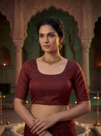 Maroon Tissue Geometric Mirror Work Saree