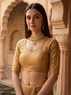 Mustard Tissue Geometric Mirror Work Saree