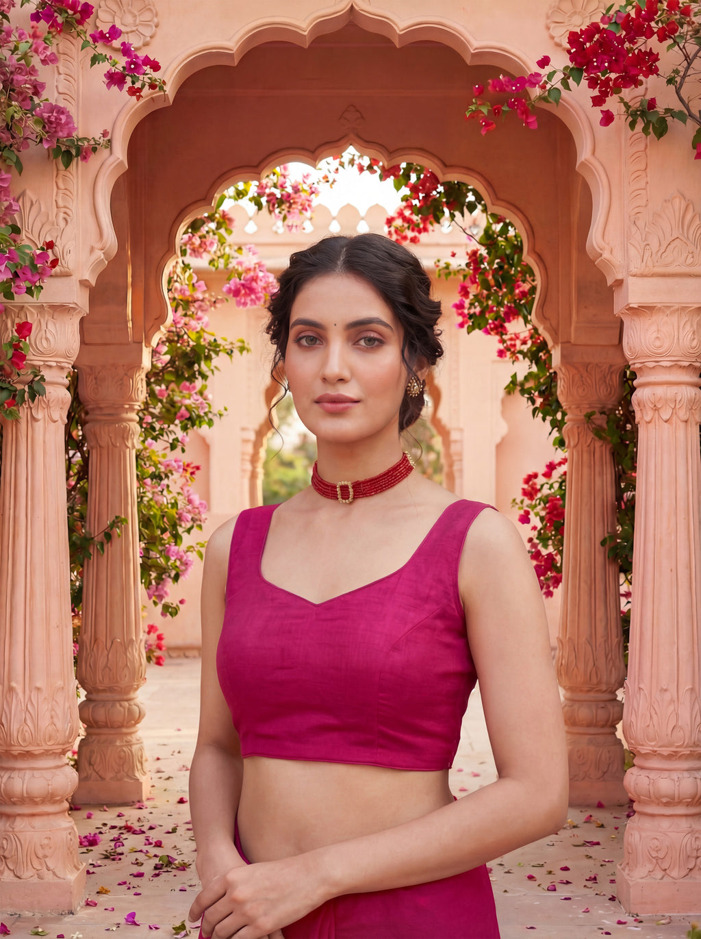 Pink Tissue Geometric Mirror Work Saree