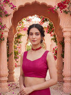 Pink Tissue Geometric Mirror Work Saree