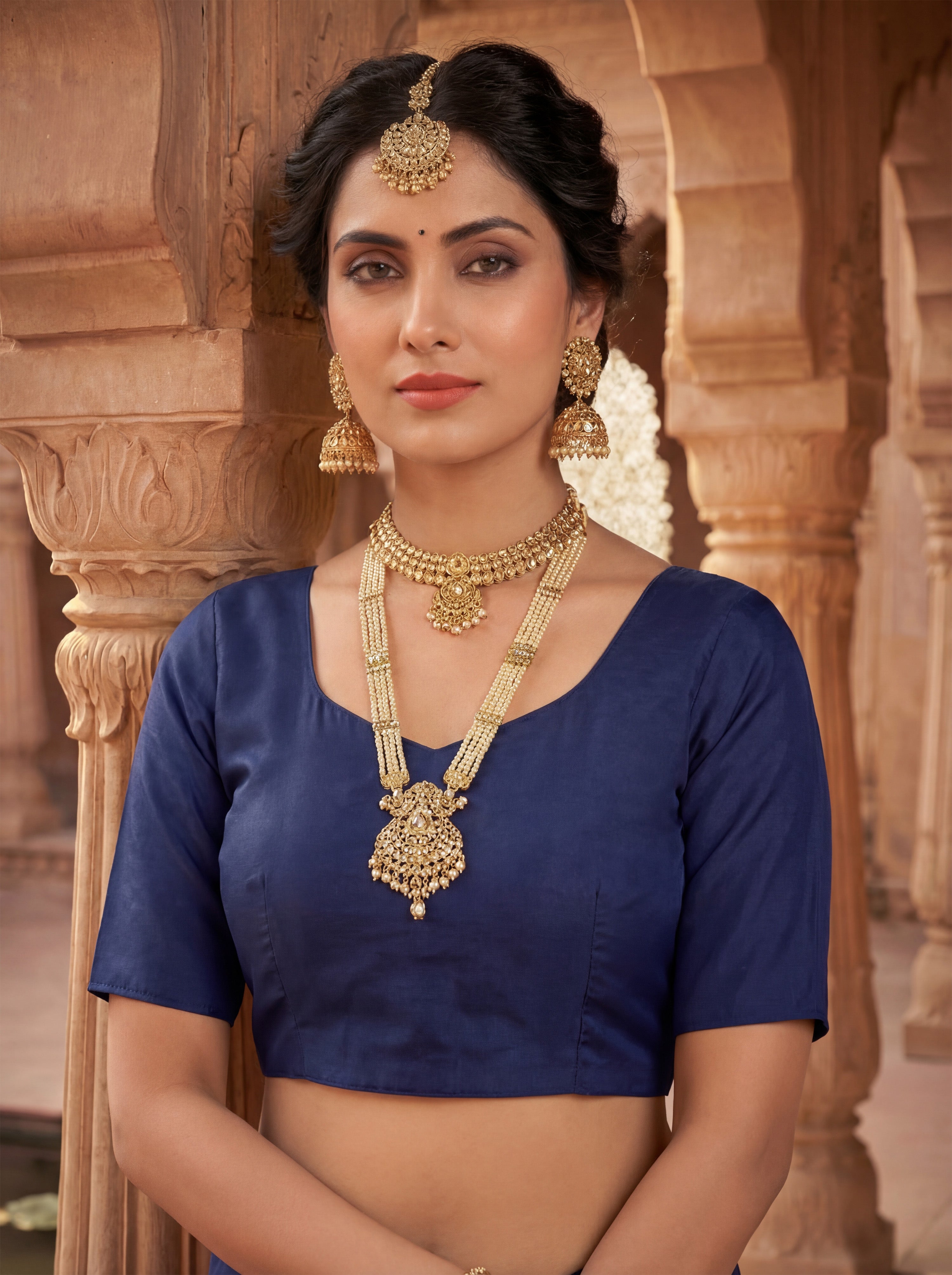 Royal Blue Tissue Geometric Mirror Work Saree